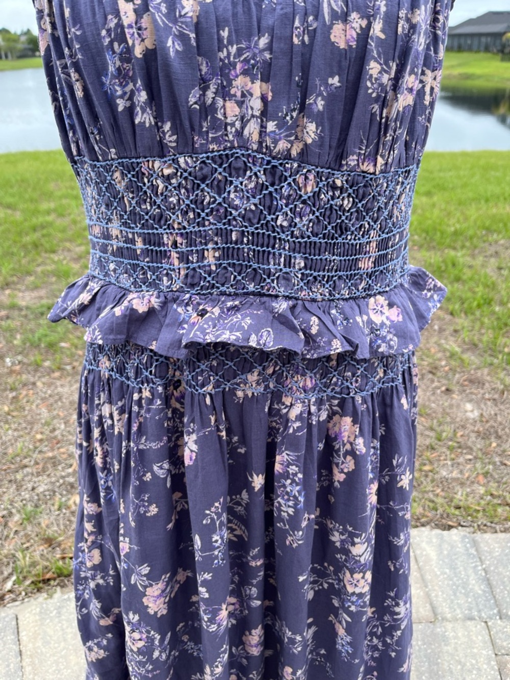 NWOT Anthropologie Floral Smocked Waist Purple Summer Dress Size XL - Picture 6 of 16